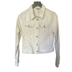 Free People Rumors Denim Biker Jacket Size Small Petite Ivory White